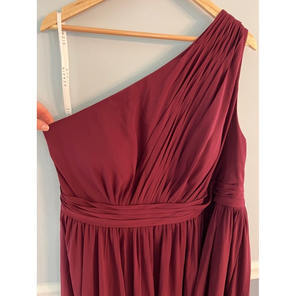 Azazie Mathilda Cabernet One Shoulder High Low Dress A22 Bridesmaid Formal - Picture 3 of 12